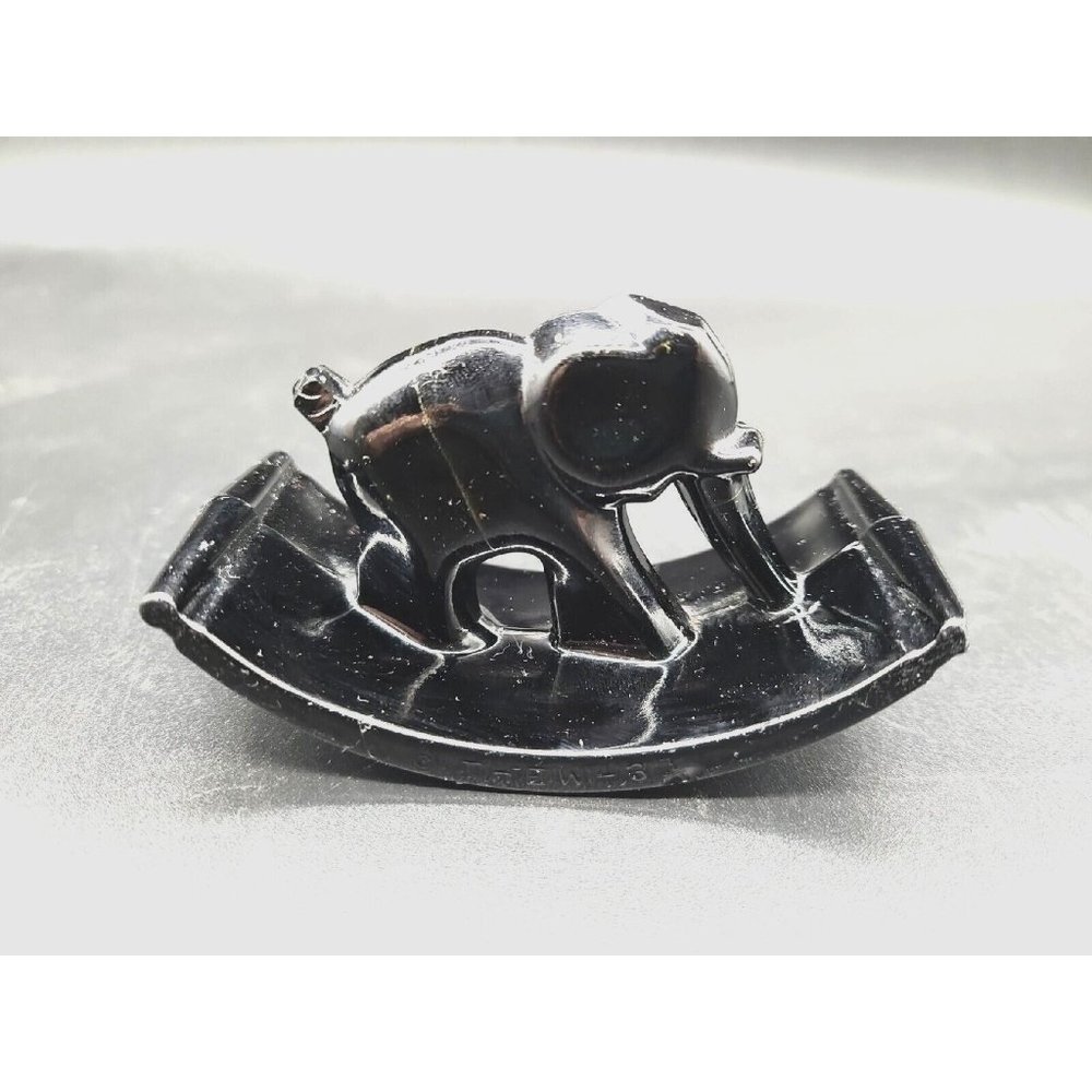 ELEPHANT ROCKER INK BLOTTER Vintage Art Deco Black Amethyst L J Houze Glass